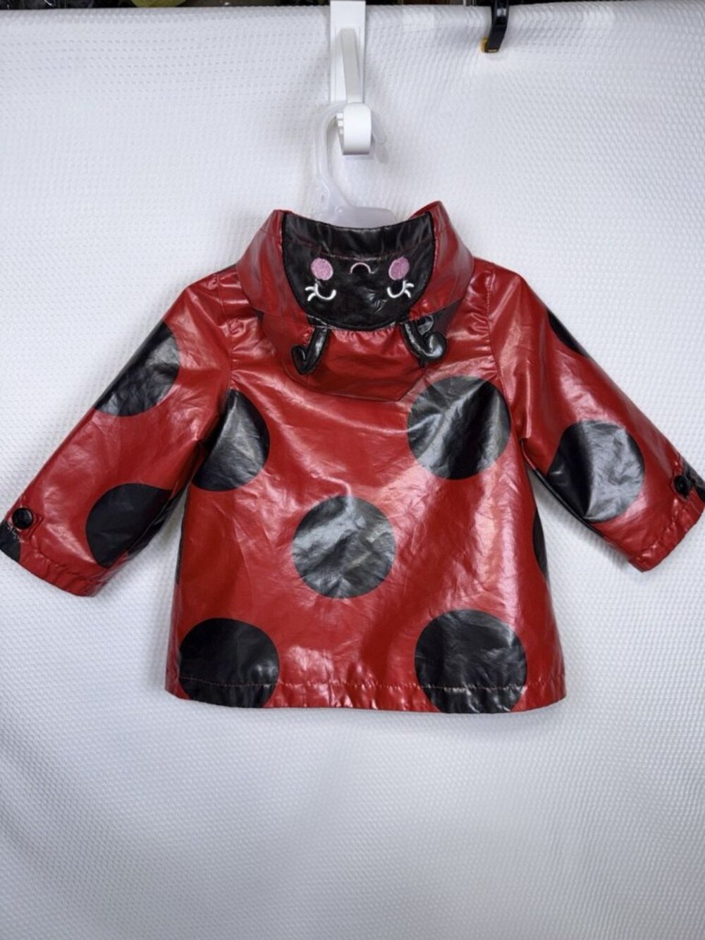 Carters Girl's Ladybug Size 18 Months Red & Black Hooded Rain Jacket Spring - Picture 2 of 10